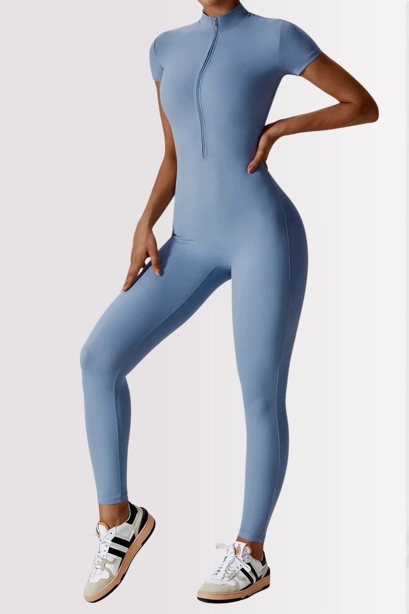 Macacão Fitness Manga Longa Com Zíper Allure Azul