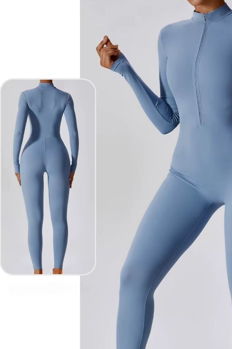 Macacão Fitness Manga Longa Com Zíper Allure Azul