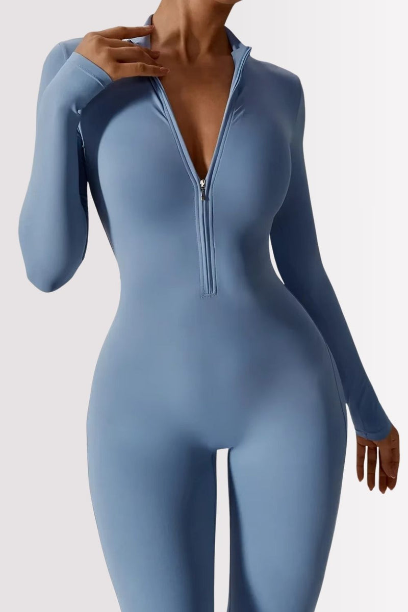 Macacão Fitness Manga Longa Com Zíper Allure Azul