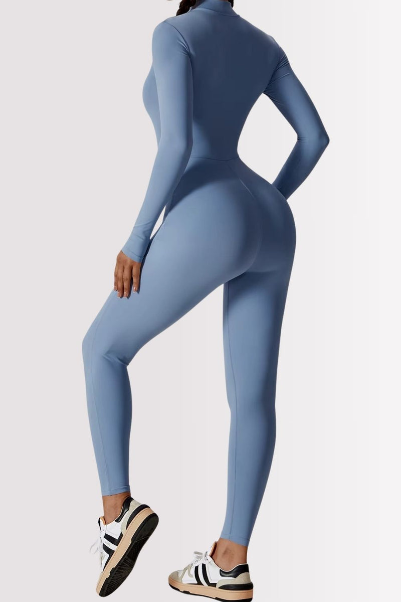 Macacão Fitness Manga Longa Com Zíper Allure Azul