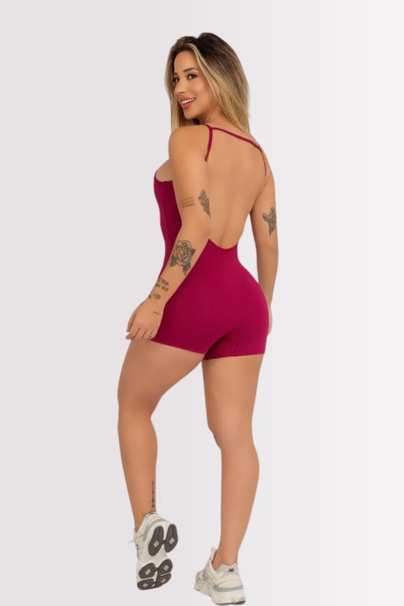 Macaquinho Fitness Costas Aberta Sculpt Vinho
