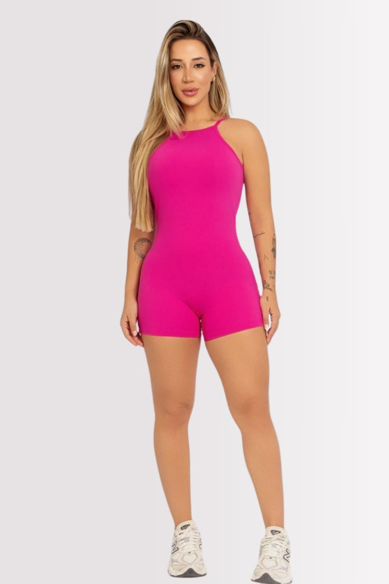 Macaquinho Fitness Costas Aberta Sculpt Rosa
