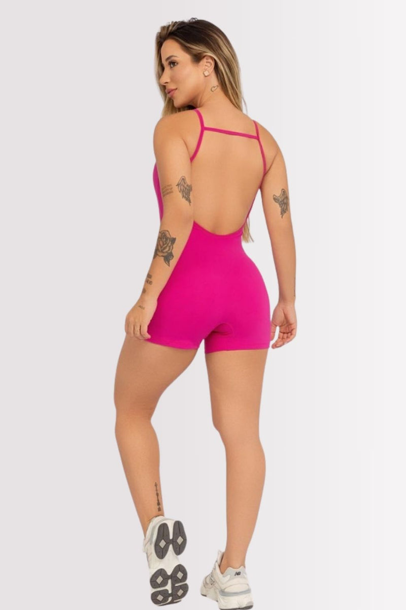 Macaquinho Fitness Costas Aberta Sculpt Rosa