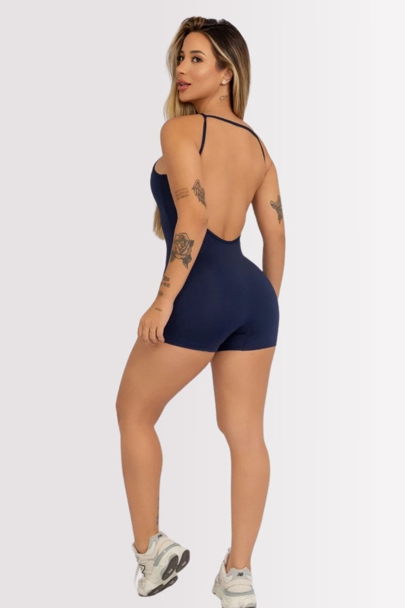 Macaquinho Fitness Costas Aberta Sculpt Azul Marinho