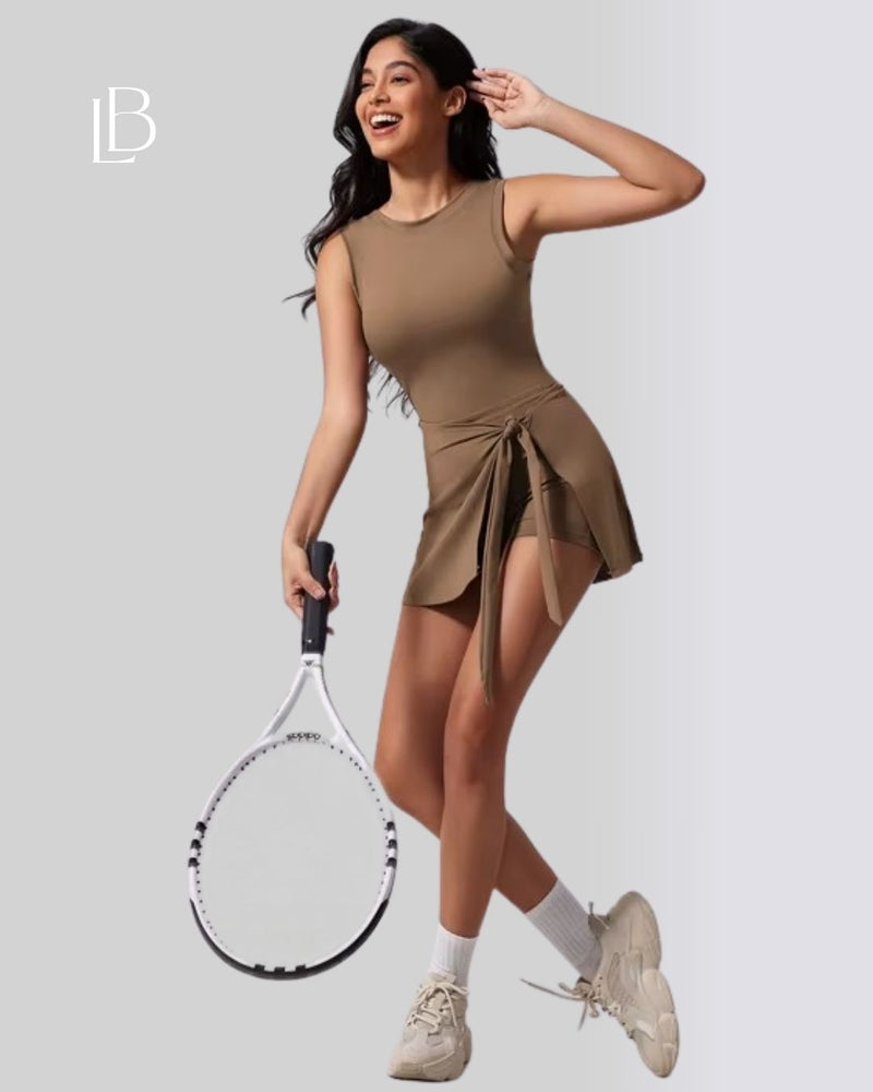 Vestido Fitness Move Com Shorts Interno Marrom