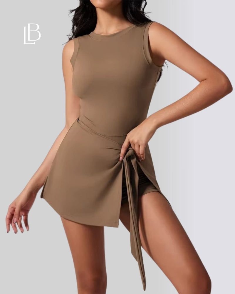 Vestido Fitness Move Com Shorts Interno Marrom