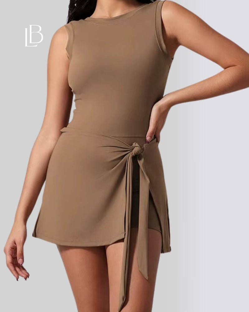 Vestido Fitness Move Com Shorts Interno Marrom