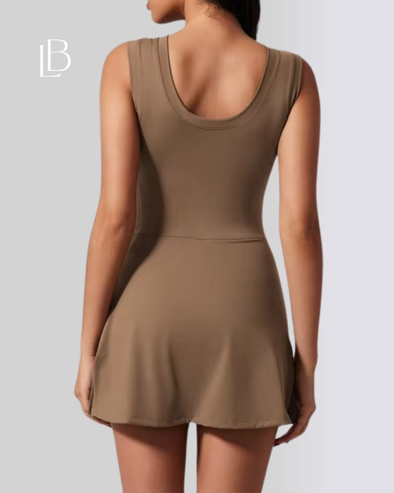 Vestido Fitness Move Com Shorts Interno Marrom